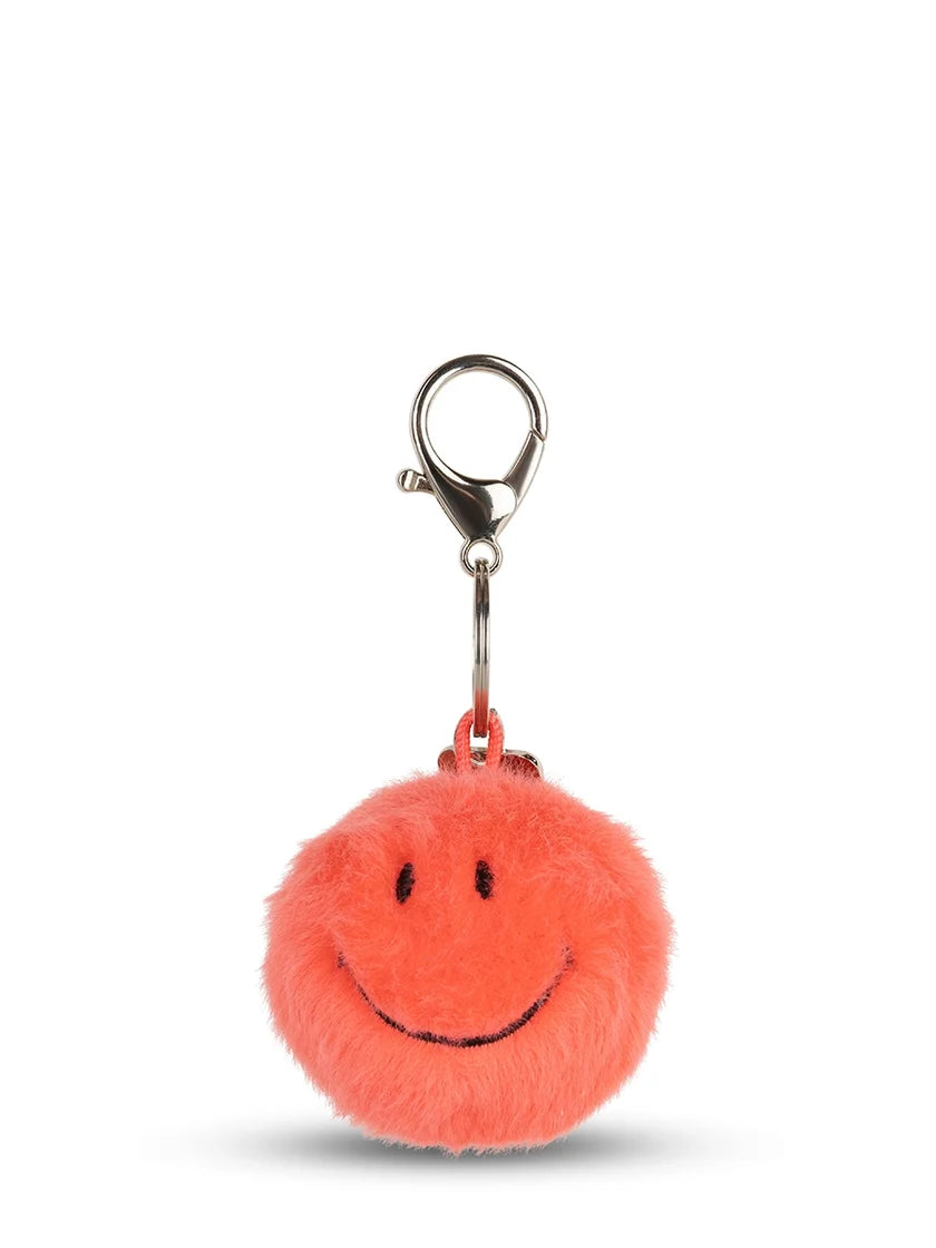 Smiley Schlüssel-/ Taschenanhänger ECO Fuzzy 5,5 cm – Hot Coral & Gelb – Ansicht 2 von 3