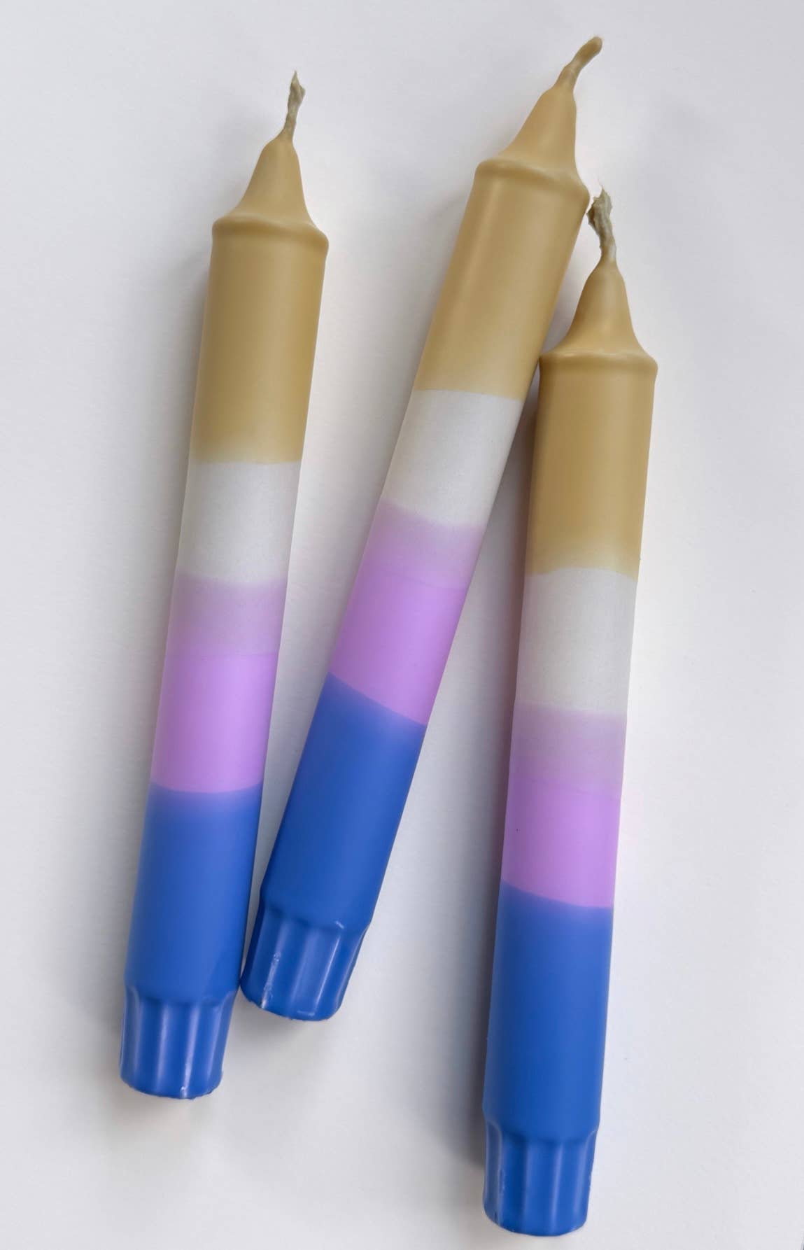 Dip Dye Kerzen 3er-Set – Senfgelb/Grau/Lila/Blau
