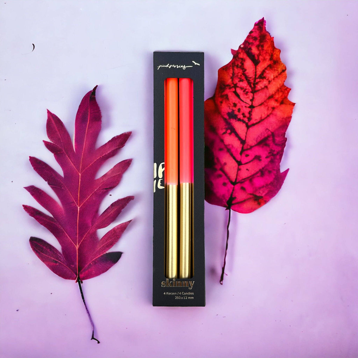 Dip Dye Skinny Gold Radiant Gleam – Stabkerzen, 4er-Set in Neon & Gold
