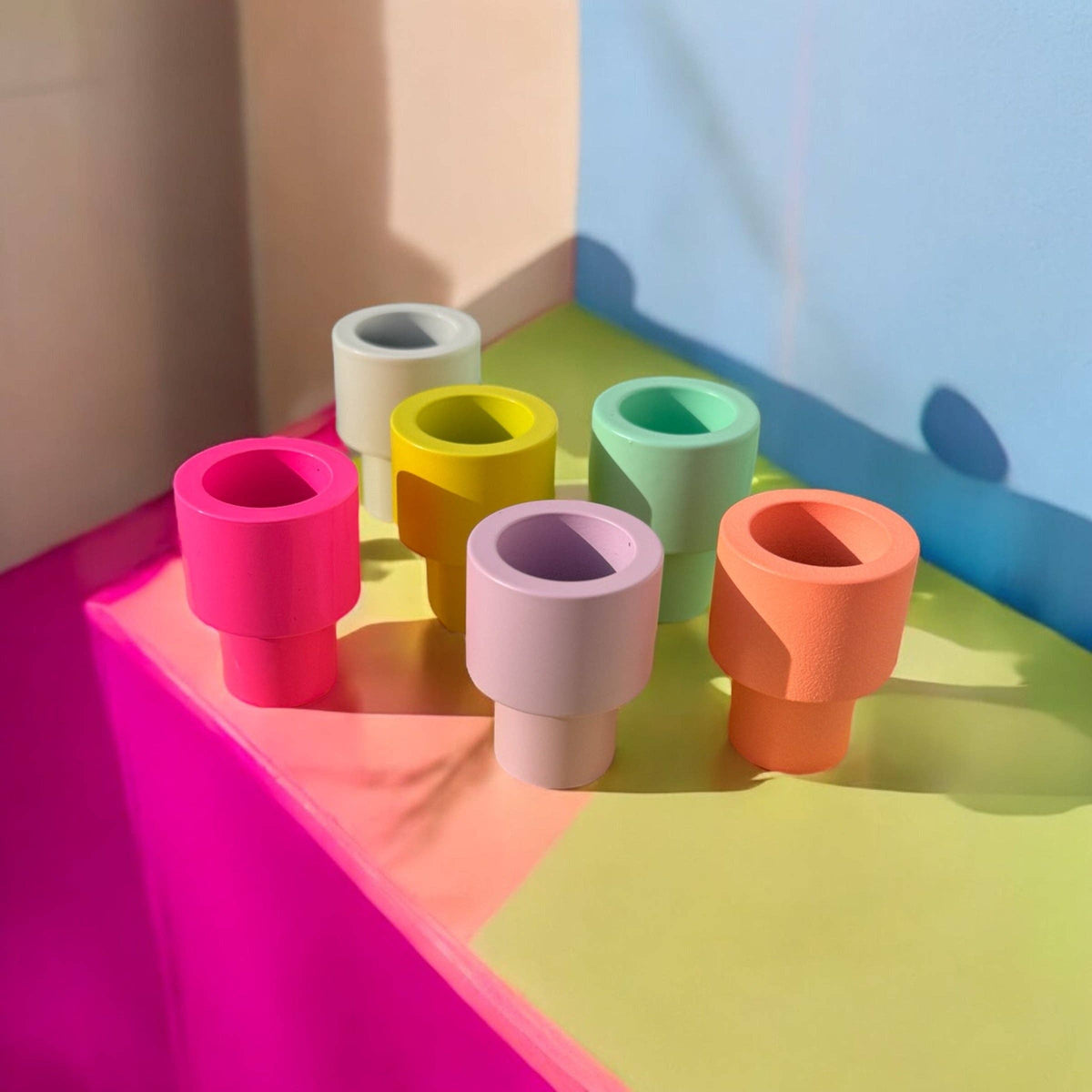 Dipper Tube, Kerzenhalter-Starterset – Neonpink, Koralle, Mint, Flieder, Gelb & Weiß 2