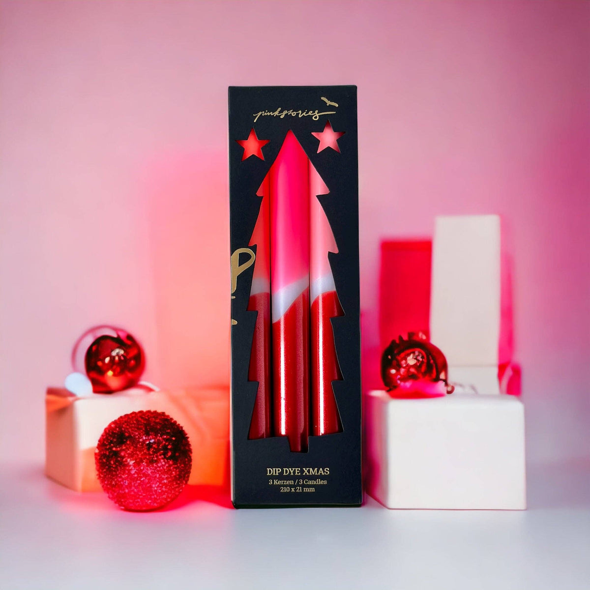 Dip Dye X-Mas Palladium – Stabkerzen, 3er-Set in Koralle, Pink & Rosa