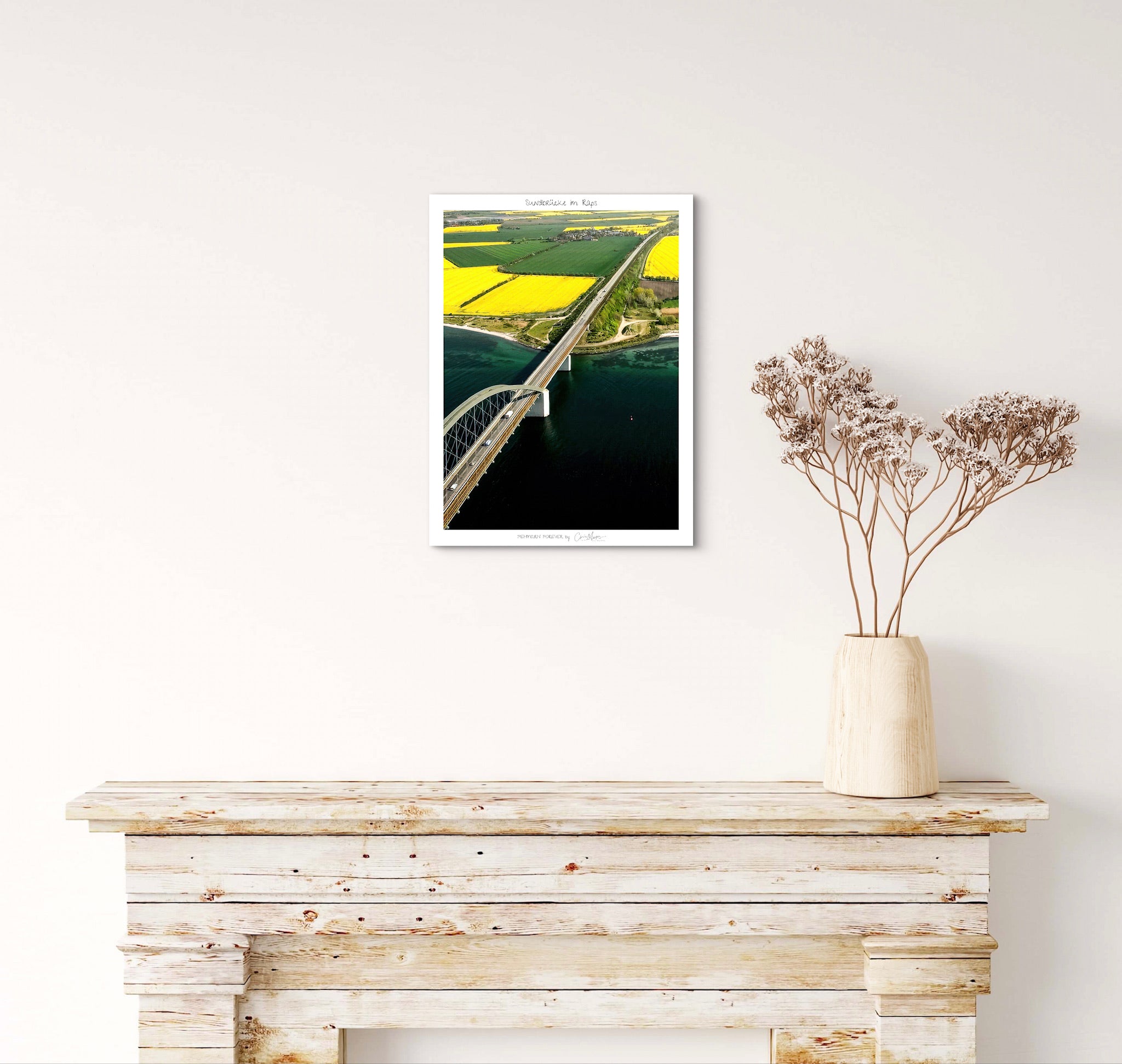 Südstrand von oben & Sundbrücke im Raps, FF Motiv Poster Hochformat