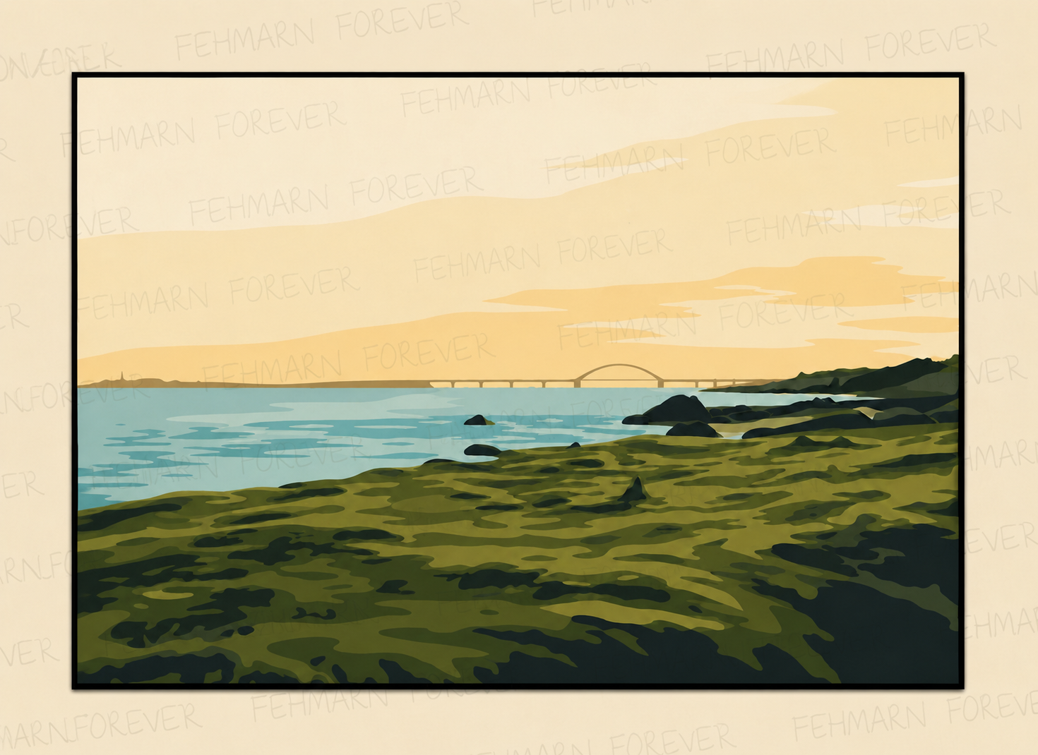 Fehmarnsund Illustration, Poster mit Rahmen