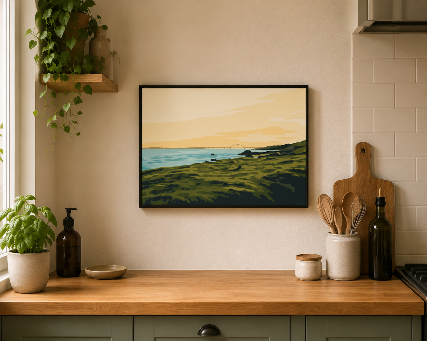 Fehmarnsund Illustration, Poster mit Rahmen