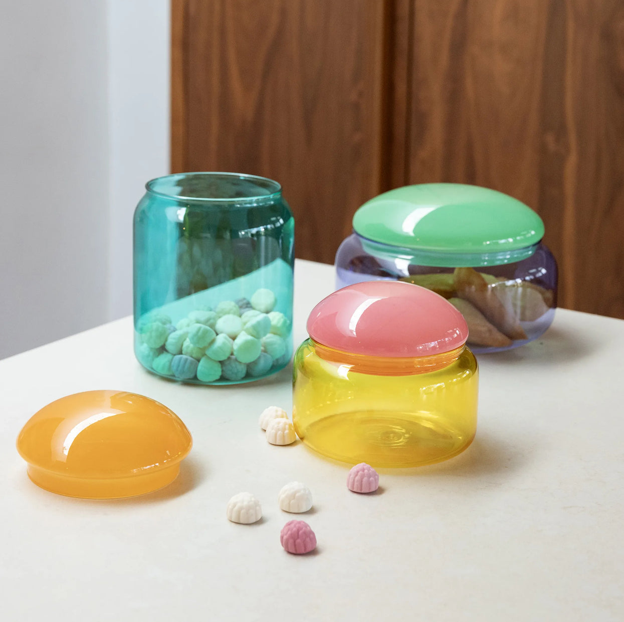 Glasdose, verschiedene Farben & Größen