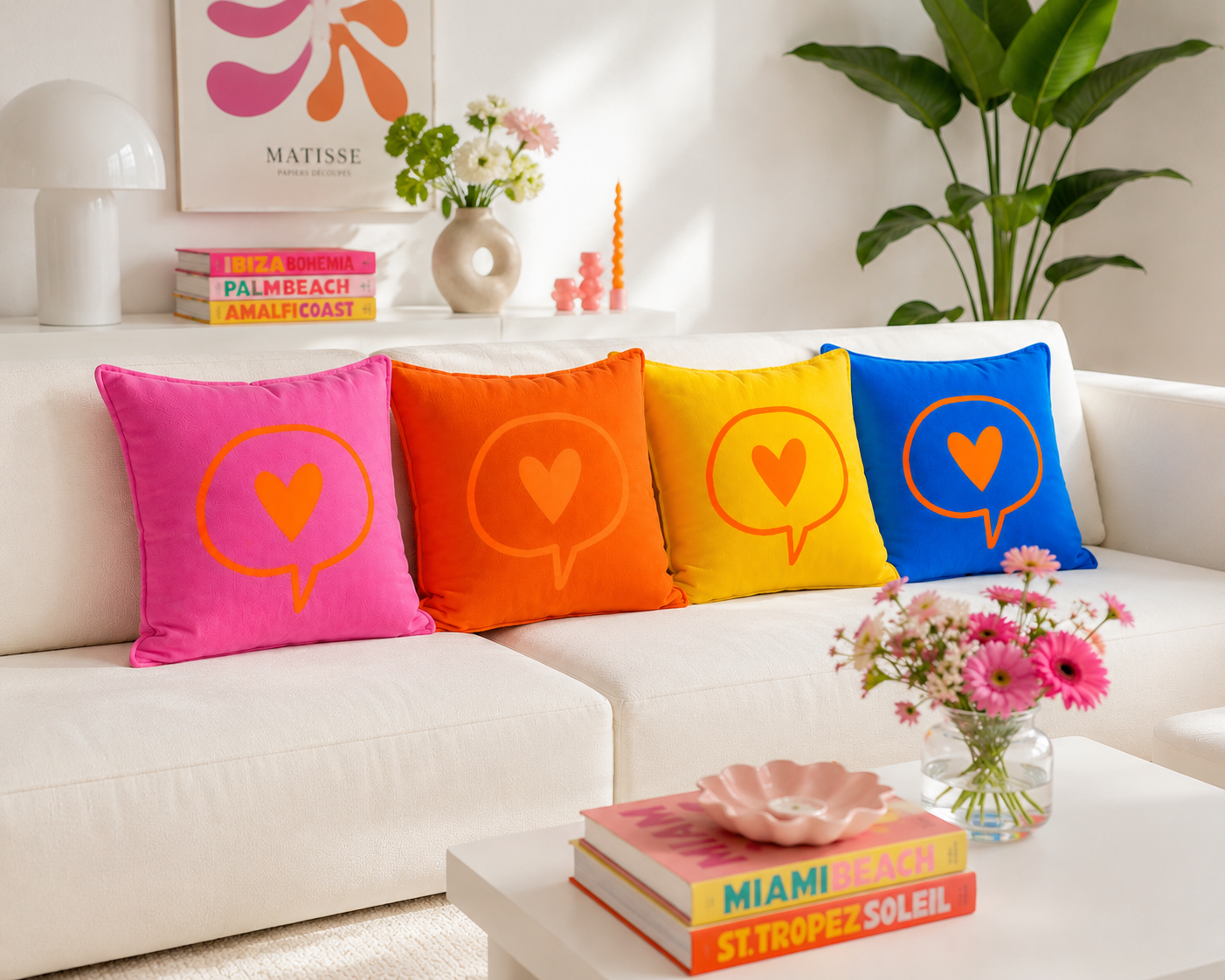 Dekokissen 50 × 50 cm – DecoGoodies Collection | Cobalt Blau, Pink, Gelb, Orange