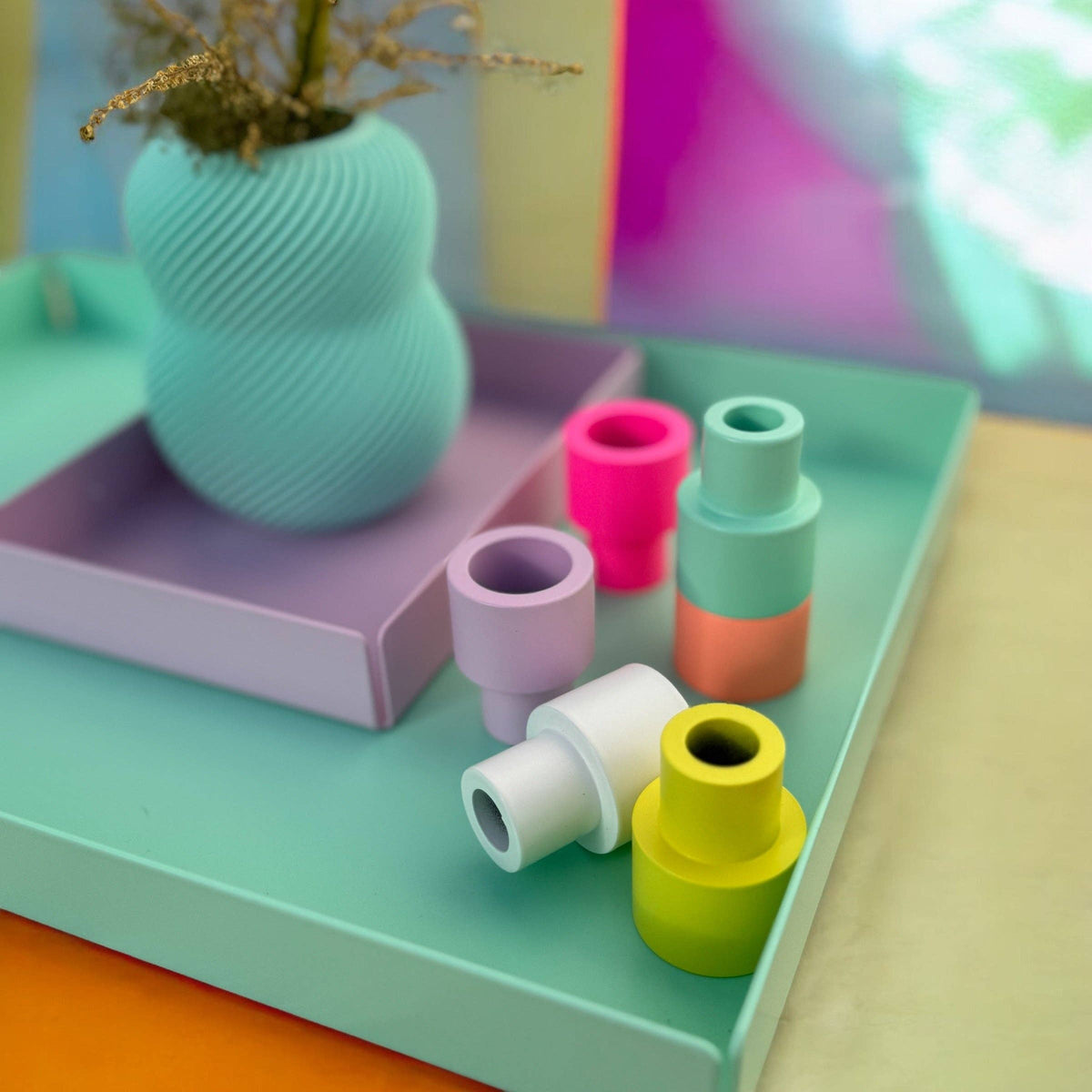 Dipper Tube, Kerzenhalter-Starterset – Neonpink, Koralle, Mint, Flieder, Gelb & Weiß 3