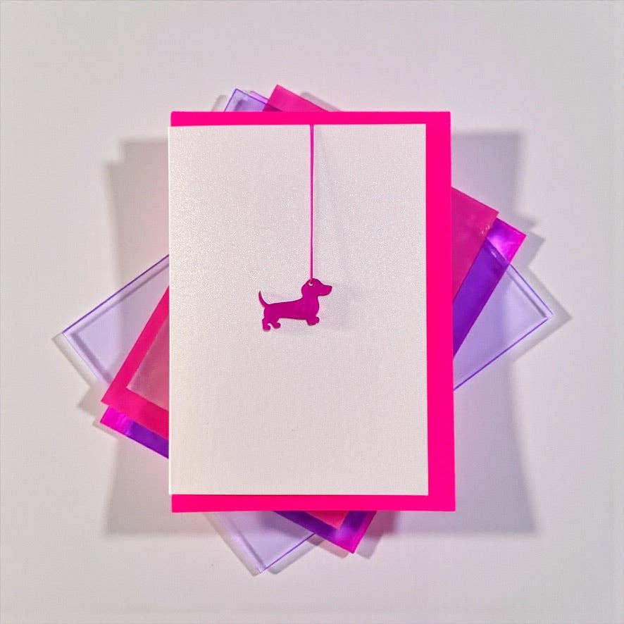 Karte "Häng mich glücklich" Dackel neonpink