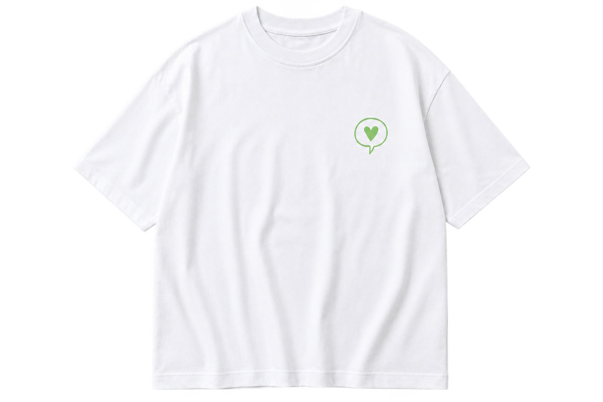 T-Shirt Weiß – Herz-Logo in Neonorange oder Mint, DecoGoodies Collection