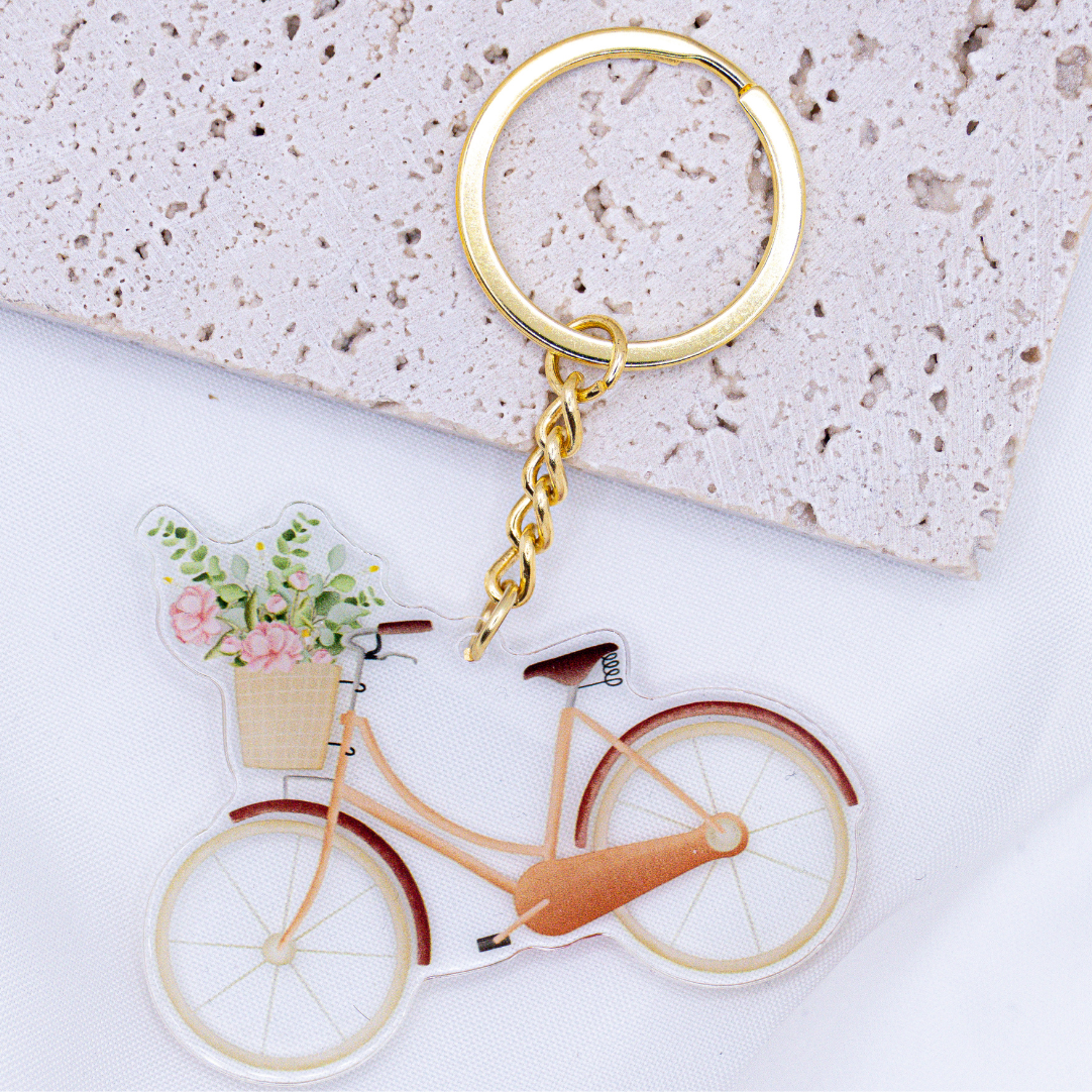 Schlüsselanhänger Fahrrad Blumenkorb Acryl - Geschenk Einzug