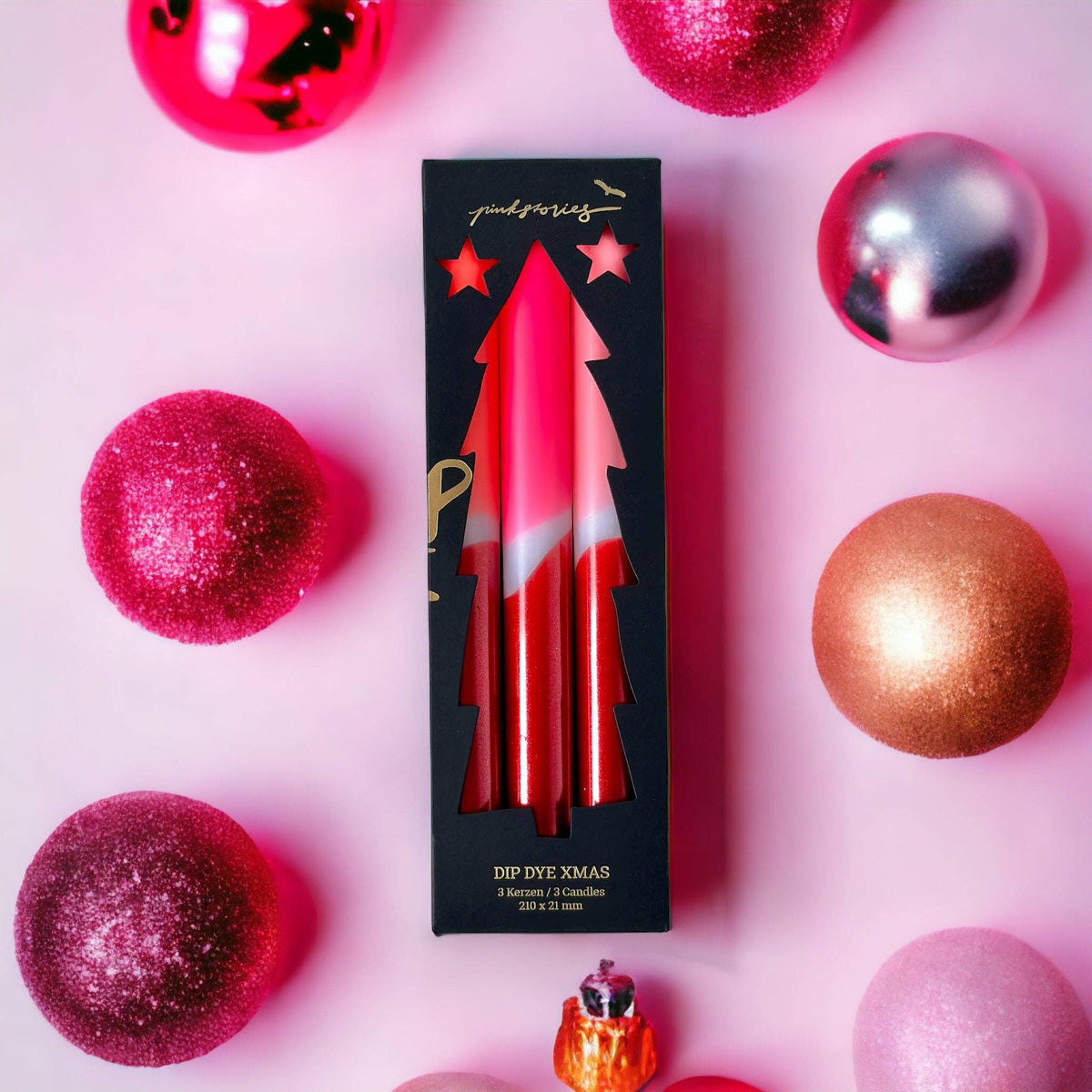 Dip Dye X-Mas Palladium – Stabkerzen, 3er-Set in Koralle, Pink & Rosa