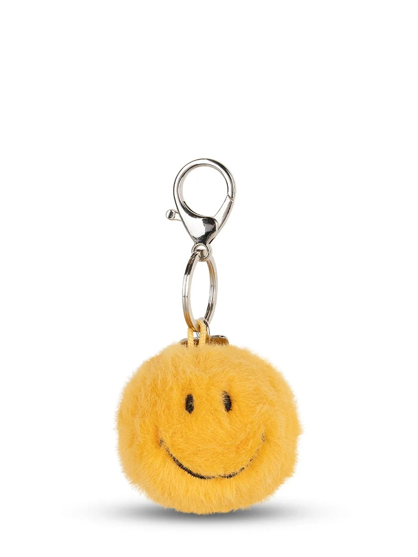 Smiley Schlüssel-/ Taschenanhänger ECO Fuzzy 5,5 cm – Hot Coral & Gelb – Ansicht 1 von 3
