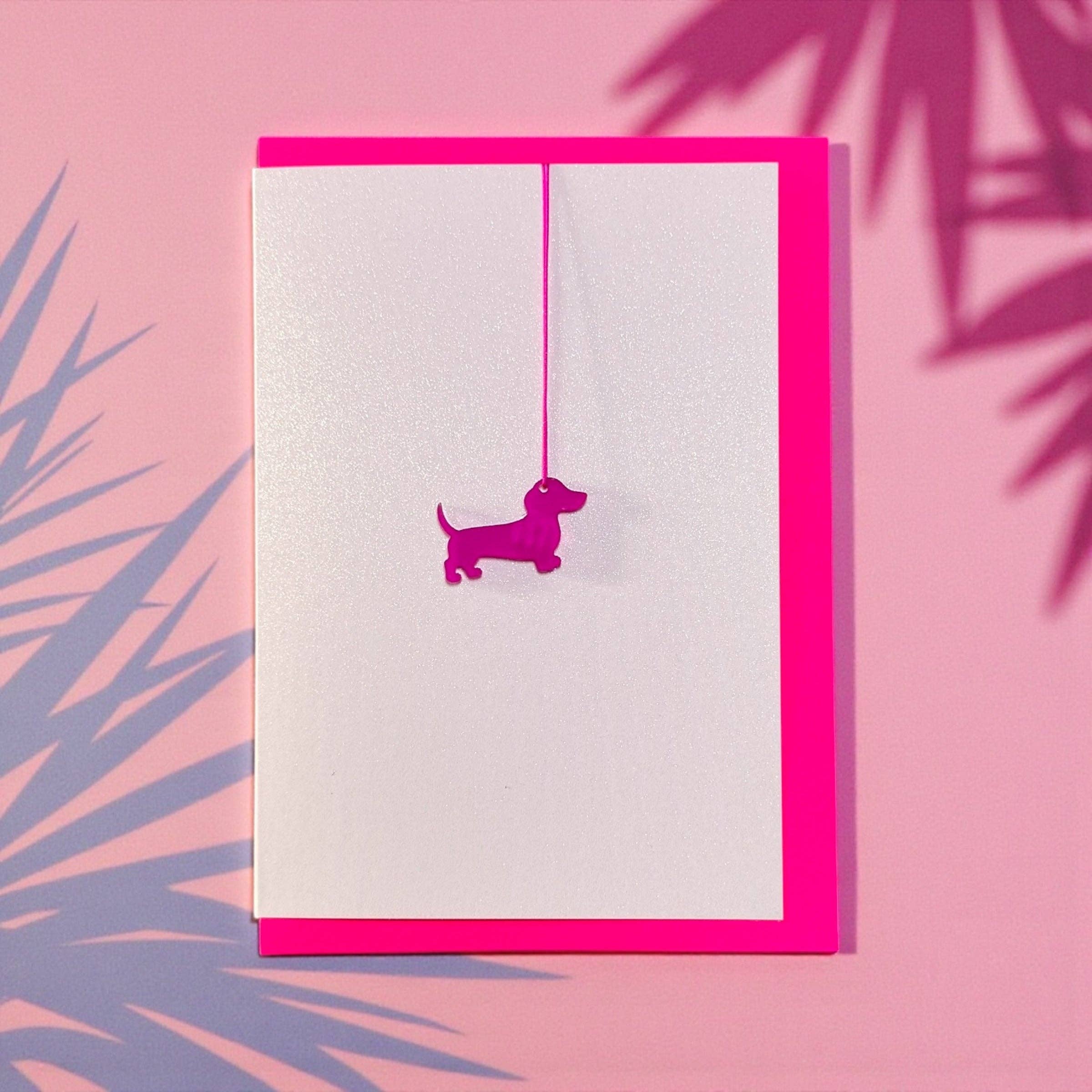 Karte "Häng mich glücklich" Dackel neonpink