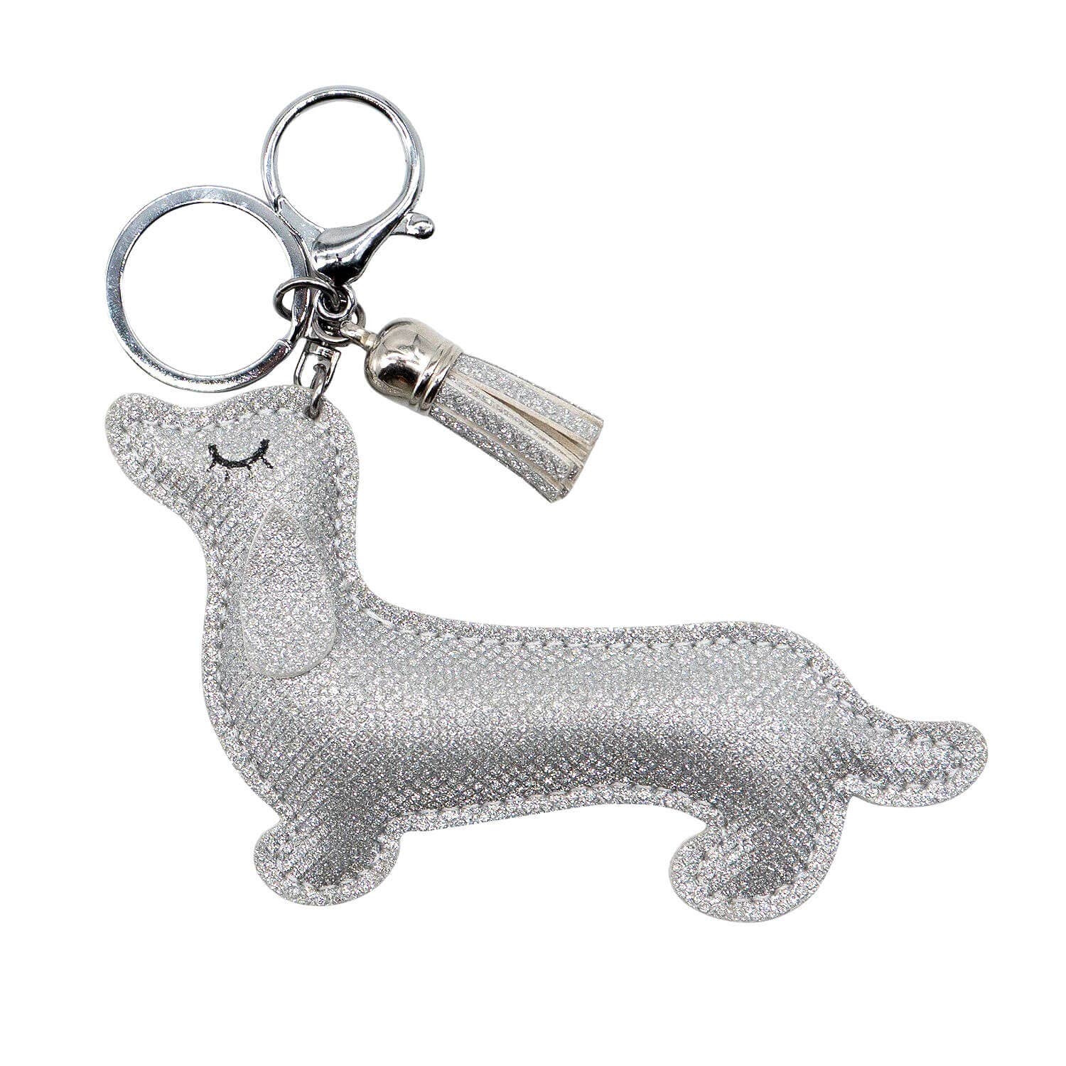 Schlüssel- / Taschenanhänger "Dackel" silber Glitzer