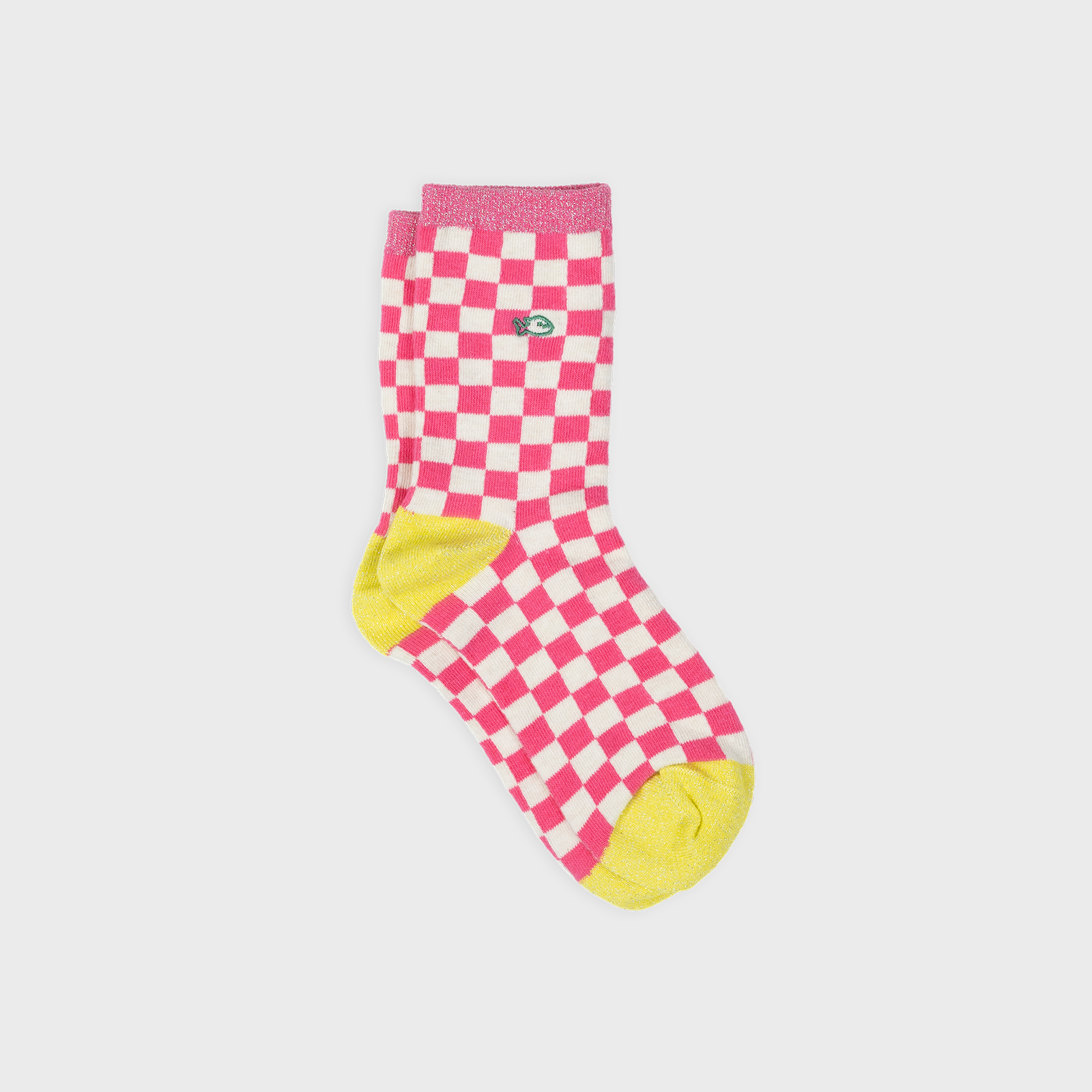 Socken,  kariert - Rosa / Weiß/ gelb