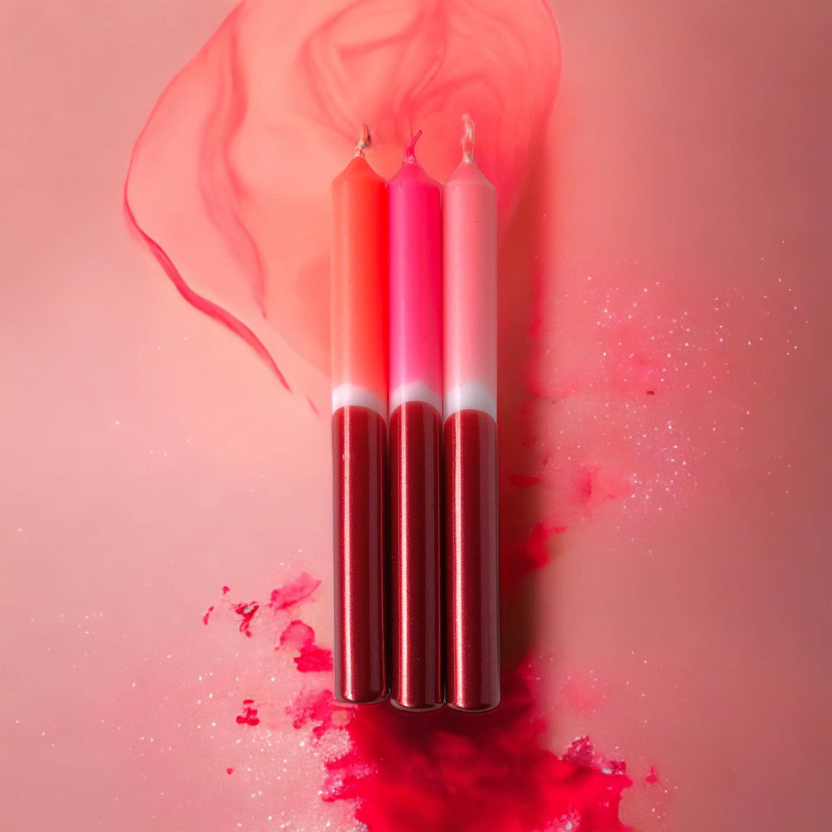 Dip Dye X-Mas Palladium – Stabkerzen, 3er-Set in Koralle, Pink & Rosa