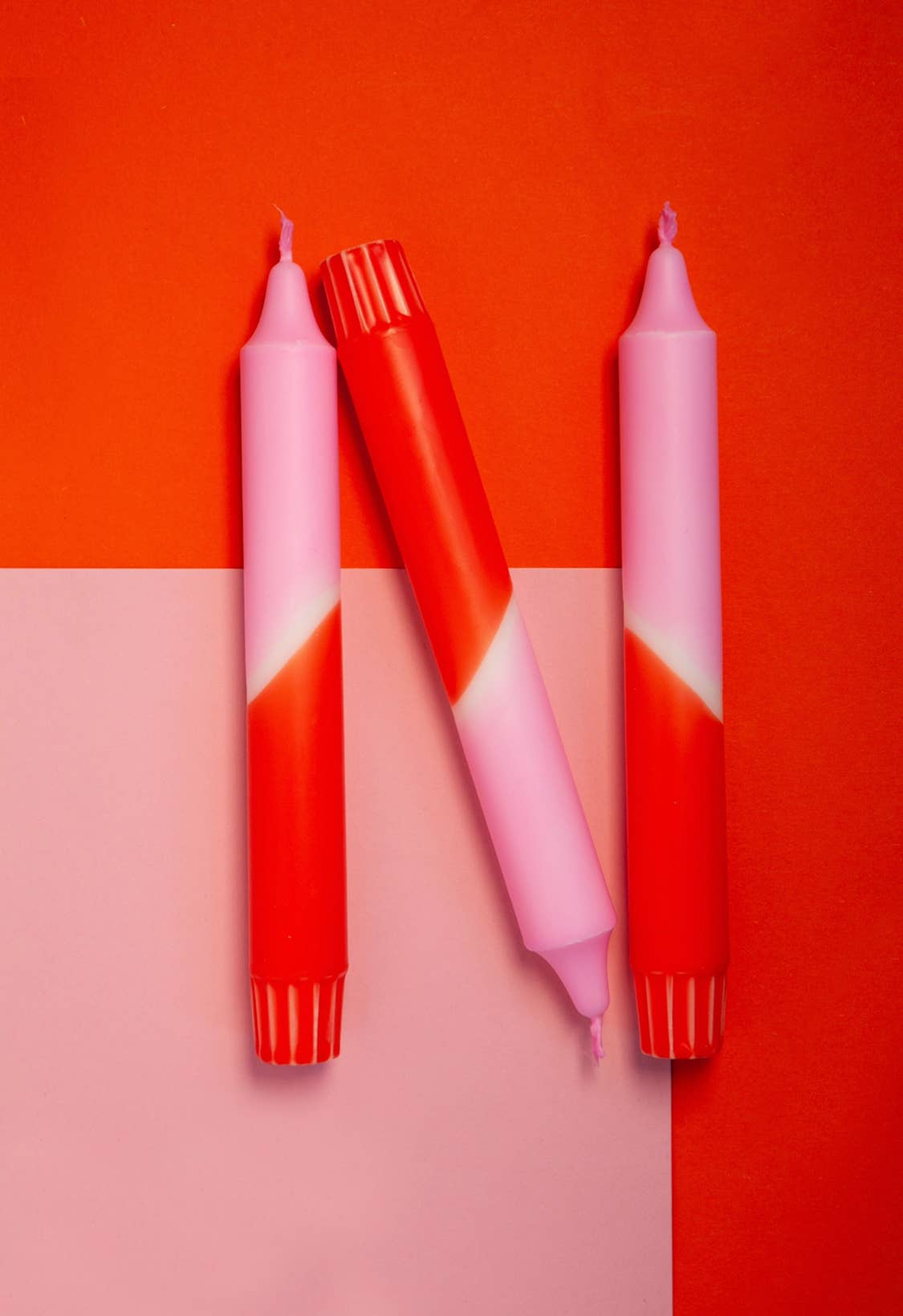 Dip Dye Kerzen 3er-Set – Rot/Rosa