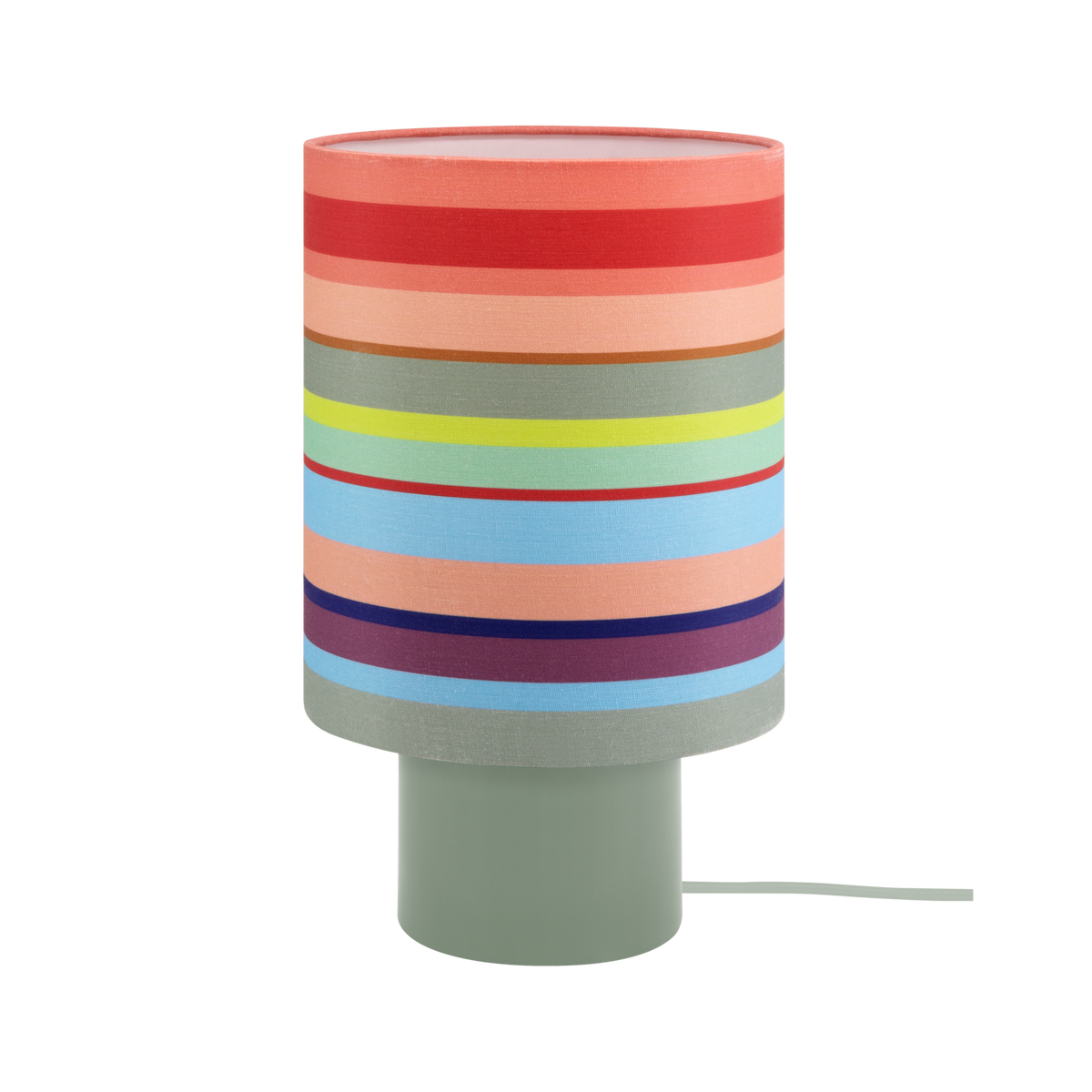 Aurora Stripes – Keramik-Tischleuchte mit gestreiftem Textilschirm, 36 cm hoch