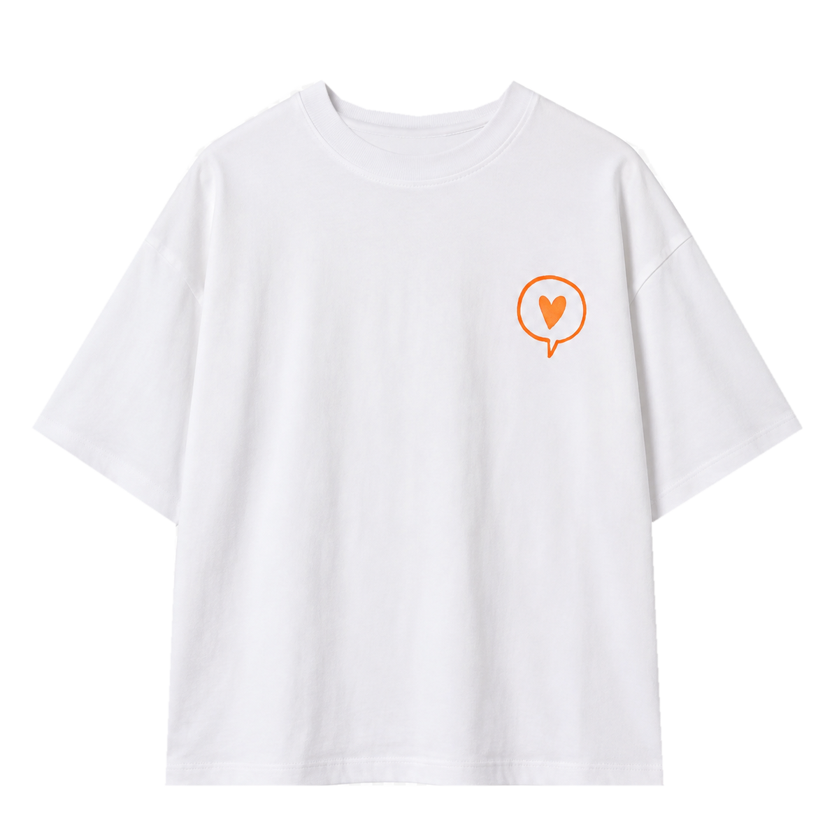 T-Shirt Weiß – Herz-Logo in Neonorange oder Mint, DecoGoodies Collection